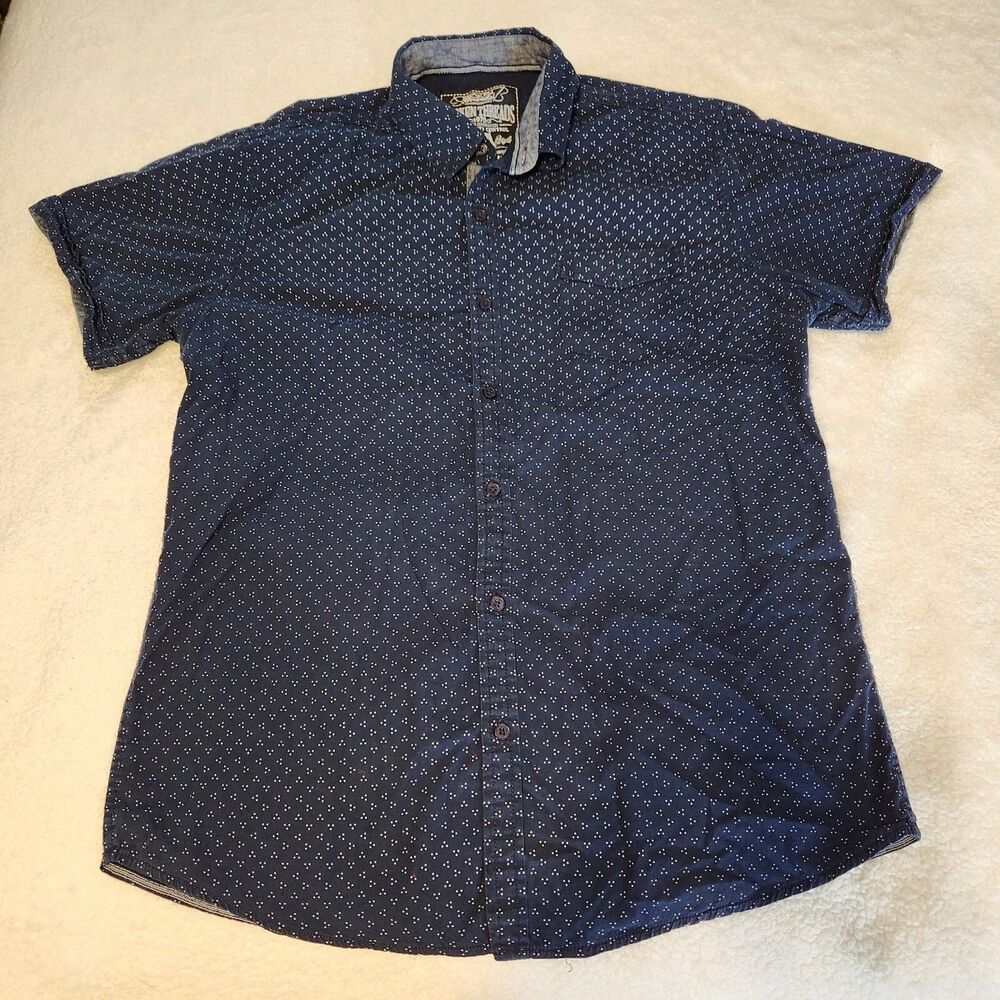 Broken Threads Mens Size XL Blue Polka Dot Button Up Short Sleeve Casual Shirt